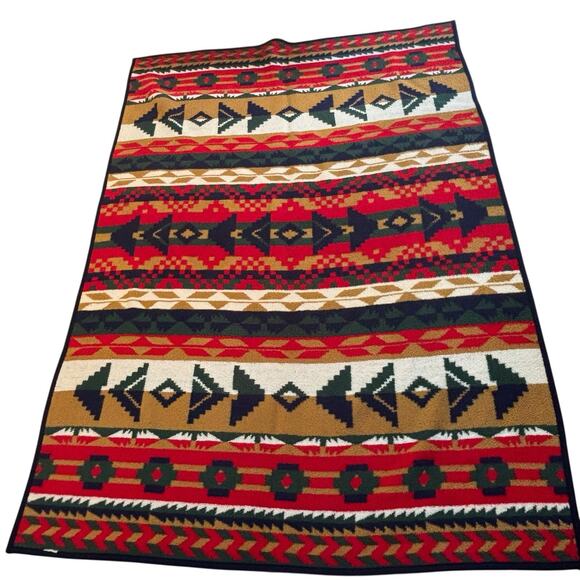 Vintage San Marcos High Pile San Juan Large Blanket Aztec Southwestern 80 X 60 - Picture 3 of 6